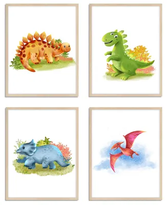 Produktbild von Set mit 4 Dinosaurierbildern für Kinderzimmer, im DIN A4 Format
