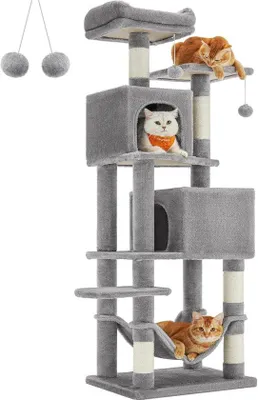 Produktbild von Hoher Katzenbaum mit 5 Krabbenzinnen und 2 Plattformen - 155 cm