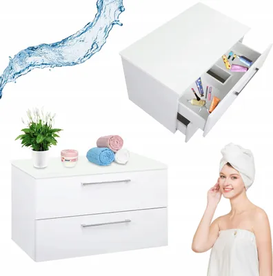 Zdjęcie produktu dla Szafka Łazienkowa 80 cm Biała Wisząca 2 Szuflady Połysk + Blat + Mocowania