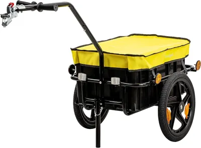 Image de Remorque de vélo - Benne de chargement - Transport de charges lourdes - Attelage universel - 68 litres - Jaune