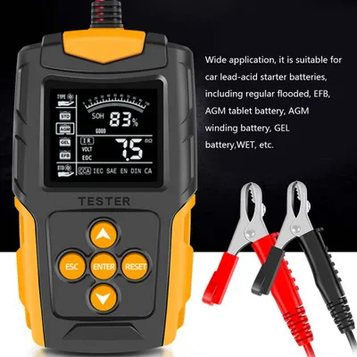 Imagen del producto de Probador de baterías de 12V/24V para automóviles, analizador digital de baterías con pantalla LCD, herramienta de diagnóstico de carga para automóviles, camiones y motocicletas. Mide SOH, SOC, CCA e IR