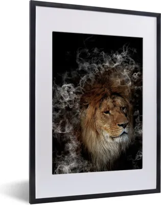 Produktbild von MuchoWow® MuchoWow® Gerahmtes Poster Löwe - Rauch - Abstrakt 30x40 cm - Poster mit zchwarzem Bilderrahmen - Wandposter Schlafzimmer