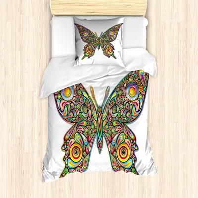 Produktbild von ABAKUHAUS Schmetterlinge Mantele, Schmetterling, Milbensicher Allergiker geeignet mit Kissenbezügen, 135 cm x 200 cm - 80 x 80 cm, Mehrfarbig