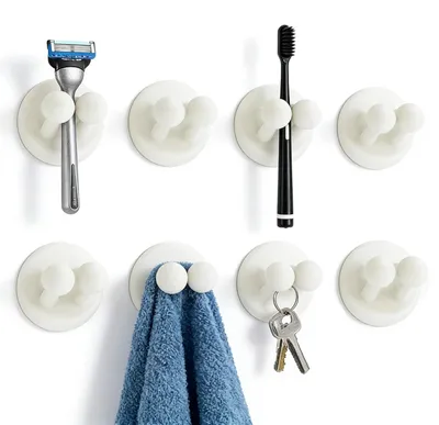 Image de Support pour brosses à dents, lot de 8, blanc, avec ventouse, pour rasoirs, sans perçage, en silicone