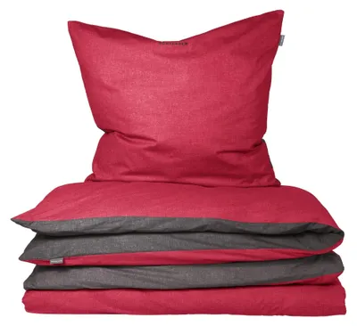 Produktbild von SCHIESSER Bettwäscheset Doubleface | Feinbiber | 2-teilig | Wendeoptik | 100% Baumwolle | Weich und wärmend | YKK-Reißverschluss | 155 x 220 cm + 80x80 cm | Rot-Dunkelgrau