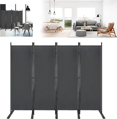 Produktbild von YARDIN 225 x 180 cm Raumteiler Paravent Innen 4tlg Klappbare Trennwand, Raumtrenner Sichtschutzwände Stellwand Wandschirm mit Bodenheringe und Kabelbinder für Balkon Garten Patio, Anthrazit