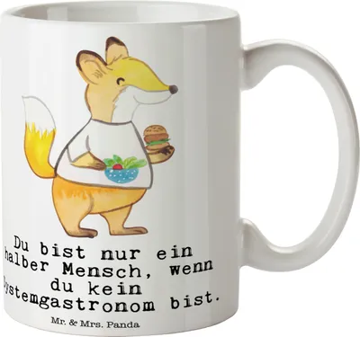 Produktbild von Mr. & Mrs. Panda Tasse Systemgastronom Herz - Weiß - Geschenk, Teetasse, Henkelbecher, Kaffeebecher, Kaffeetasse, Keramiktasse