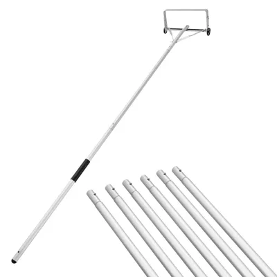 Produktbild von SucceBuy Schnee-Dachrechen mit 47 cm Aluminiumklinge, verstellbarer Länge von 158-913 cm, Schneeschieber mit Rädern und Gleitschiene, Werkzeug zum Entfernen von Schnee, Laub und Schmutz von Hausdächern
