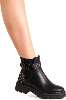 Produktbild von topschuhe24 2585 Damen Plateau Print Stiefeletten Schrift, Farbe:Schwarz, Größe:39 EU