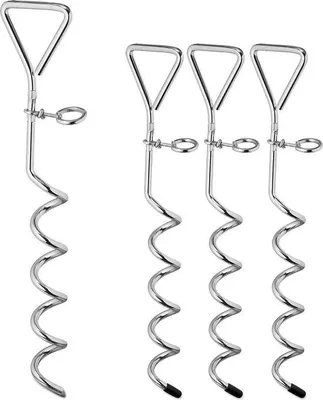 Produktbild von Famanu Schraubheringe für Zelt - 4 Stück, 42 cm lang, für weichen und normalen Boden - Silber