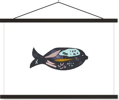 Produktbild von MuchoWow® Textilposter Schwarz - Fisch - Pastell 150x100 cm mit schwarzem Rahmen - Schlafzimmer