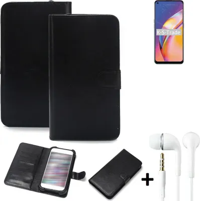 Produktbild von K-S-Trade Wallet Case Handyhülle kompatibel mit Oppo Reno5 F Schutzhülle Flip cover Flipstyle Tasche Hülle Flipcover Slim Bumper schwarz + in ear