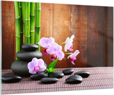 Produktbild von Bilder auf glas - Bambus Dekoration Blume Orchidee - 100x70cm - Glasbilder - Wandbilder - Kunstdruck - zum Aufhängen bereit - Wanddekoration aus Glas - Glas Bilder - Wandbild auf Glas - GAA100x70-2167