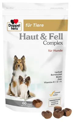 Immagine prodotto di Double Heart for Animals Skin & Fur Complex Complesso di compresse masticabili per cani, 60 compresse