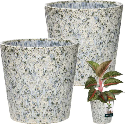 Zdjęcie produktu dla KOTARBAU® Vintage doniczka cachepot ceramiczna niebieska ⌀ 15 cm wysokość 16,5 cm ceramiczna szkliwiona 2 szt. trapez doniczka duża doniczka cachepot dla roślin domowych doniczka niebieska ceramiczna
