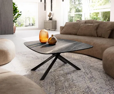 Produktbild von DELIFE Couchtisch Edge Boot 90x90 cm Keramik Laminam® Noir Desir Braun Sarity Metall Schwarz