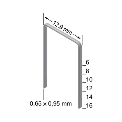 A diagram of a staple with dimensions and size markings.