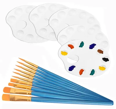 Farbmischpaletten-Set, 5 Stück, 10 Pinsel, Kunststoff, weiß, 22 x 17 cm