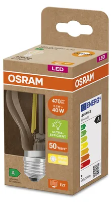 Produktbild von OSRAM LED Filament Birne ULTRA EFF. E27 2,2W 470lm 3.000K klar 351375 4099854009952