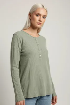 Produktbild von Langärmeliger Body mit Druckknöpfen, Khaki, S