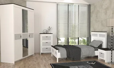 Productafbeelding van Jugendzimmer Set Bett Nachttisch Kleiderschrank stilvoll 3tlg Kindermöbel Weiß