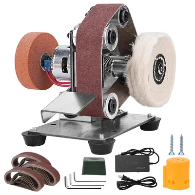 Image de Mini-ponceuse électrique - 7 vitesses - Réglable - Pour polir, poncer et affûter - Livrée avec 30 bandes de ponçage - Prise européenne