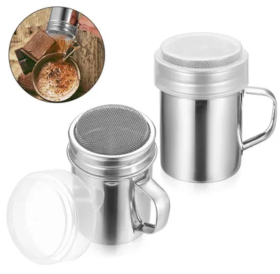 Produktbild von Feiner Edelstahl Streuer 2 Stück Puderzucker Kakao Gewürzstreuer mit Deckel Siebdesign 9,4 cm Backen Küche Zubehör