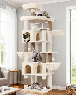 Imagen del producto de Árbol para gatos - Poste rascador - Poste de escalada - Casita para gatos - Cama para gatos - Extra alto, 209 cm - Robustos postes rascadores de sisal