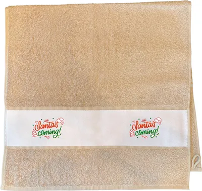 Produktbild von Huuraa Handtuch Santa is Coming Schriftzug 50x100cm Sand Baumwolle Handtuch Geschenkidee
