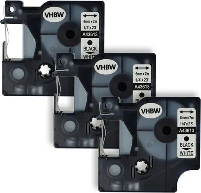 Produktbild von vhbw 3x Schriftband-Kassette kompatibel mit Dymo 5000, 2000, 1000 Plus, 5500 Etiketten-Drucker 7m x 6mm Schwarz auf Weiß