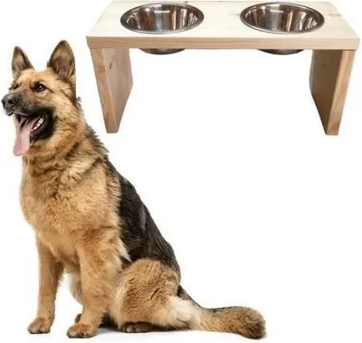 Image de Station d'alimentation double écuelle en bois Support écuelle pour chien écuelle pour chat Barre pour chien 22,5cm XL 10195