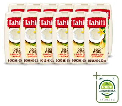 Zdjęcie produktu dla 12 sztuk żelu pod prysznic Tahiti, zapach kokosowy i olej kokosowy - 250 ml - opakowanie zbiorcze