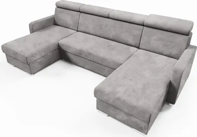 Zdjęcie produktu dla LIKMA Narożnik 274 cm Chłodny Beż Rozkładany MAKO Kształt U z Funkcją Spania (254x125 cm) i Pojemnikiem na Pościel Sofa z Regulowanymi Zagłówkami