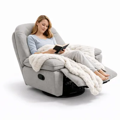 Produktbild von FLEXISPOT XC6 Oval Relaxsessel mit Decke, 360° drehbarer Fernsehsessel mit Liegefunktion, Rückenlehne & Fußstütze separat verstellbar, Grau