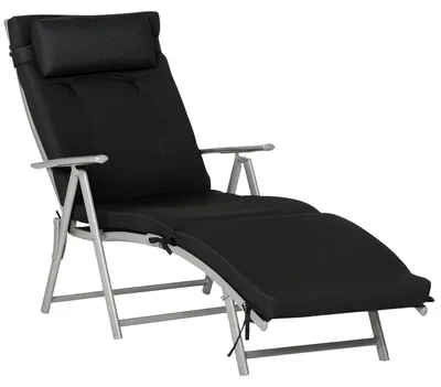 Immagine prodotto di Lettino prendisole – Lettino pieghevole per spiaggia e giardino – Regolabile – Imbottito – Struttura in metallo – Con braccioli – 137 x 63,5 x 100,5 cm – Nero