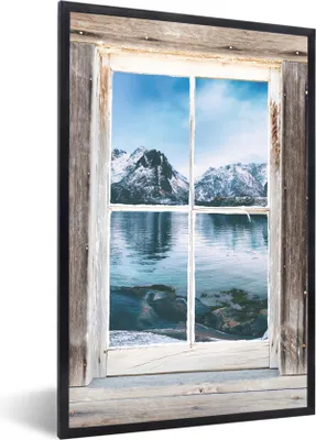 Produktbild von MuchoWow® Gerahmtes Poster Aussicht - Berg - Wasser 60x90 cm - Poster mit Schwarzem Bilderrahmen Wandposter Rahmen Foto Bilder - Kunst