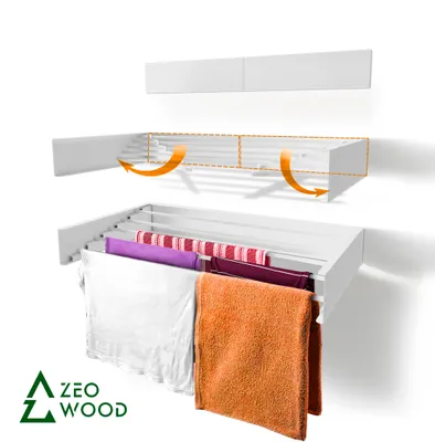 Produktbild von ZEO WOOD Wandwäschetrockner klappbar 70 cm, platzsparender Wäscheständer für Wand, Weiß