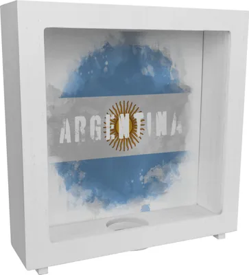 Produktbild von Rahmen Spardose aus Holz mit Argentinien-Flagge im Used Look - Sparschwein für