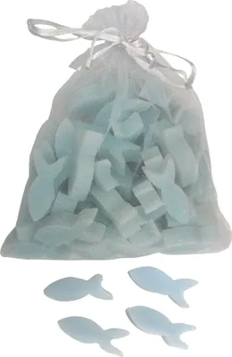 Zdjęcie produktu dla Mydło z owczego mleka Florex mini mini rybki 50 sztuk w woreczku z organzy Prezent mydlany Niezapominajka