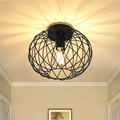 Image de ZMH Plafonnier Noir 1 flamme Plafonnier Vintage Lampe de couloir Métal E27 Rétro Abat-jour rond Ø30cm Industriel pour chambre cuisine
