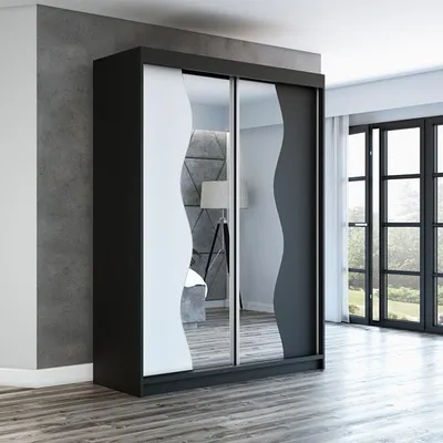 Produktbild von Schwebetürenschrank, 2-türig Schrank mit Spiegel! Moderne Garderobe für Kleidung. Verschiedene Farben (Weiß, Schwarz, Somona) Kleiderschrank RIMA 160  cm