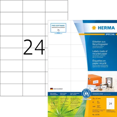 Produktbild von HERMA 10729, Weiß, Selbstklebendes Druckeretikett, Gestanztes Etikett, A4, Papier, Laser/Inkjet