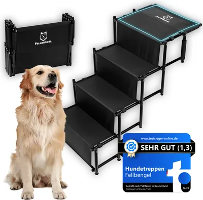 Produktbild von Fellbengel Hundetreppe Auto [mit einzigartiger Sicherheitsstufe] Hunderampe Auto klappbar - Einstiegshilfe Hund Auto - große Hunde bis 60kg
