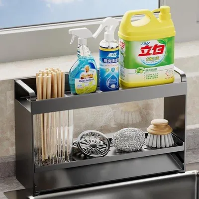 Produktbild von Famanu Spülbecken-Organizer mit schmalem Schwammhalter - Schwarz