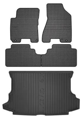 Produktbild von Gummimatten + Kofferraumwanne für Kia Sportage II 2004-2010 (SUV, Standard-Kofferraum) – Schwarz, passgenau – Wielganizator SolidPRO