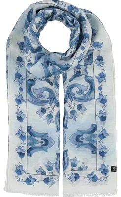 Fraas Schal mit Mosaik-Design in Hanfmischung 609060 in blau