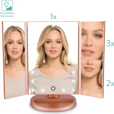 Produktbild von Navaris LED Kosmetikspiegel faltbarer Standspiegel - beleuchteter Schminkspiegel Make Up Spiegel 2-fach 3-fach Vergrößerungsspiegel - in Rosegold