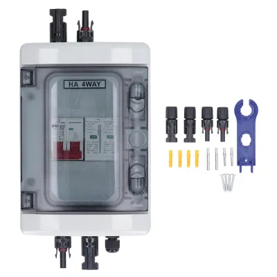 Produktbild von PV-Kombinationsbox, IP65, wasserdichte Solar-Photovoltaik-Kombinationsbox mit DC500V 32A-Leistungsschalter, Überspannungsschutz