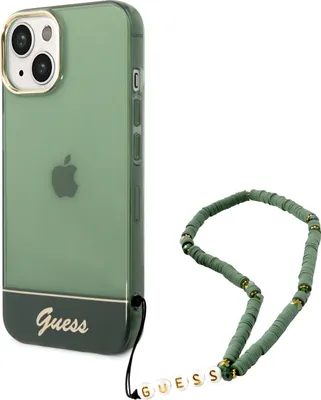Produktbild von Guess iPhone 14 & 15 Plus Hardcase Backcover - Translucent - Whiteh strap - Green