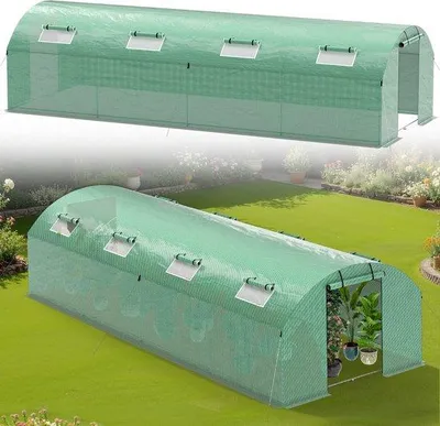 Image de Abri de jardin 8x3x2 mètres avec structure galvanisée et film PE - Clôture de jardin avec porte, portail et protection contre les insectes